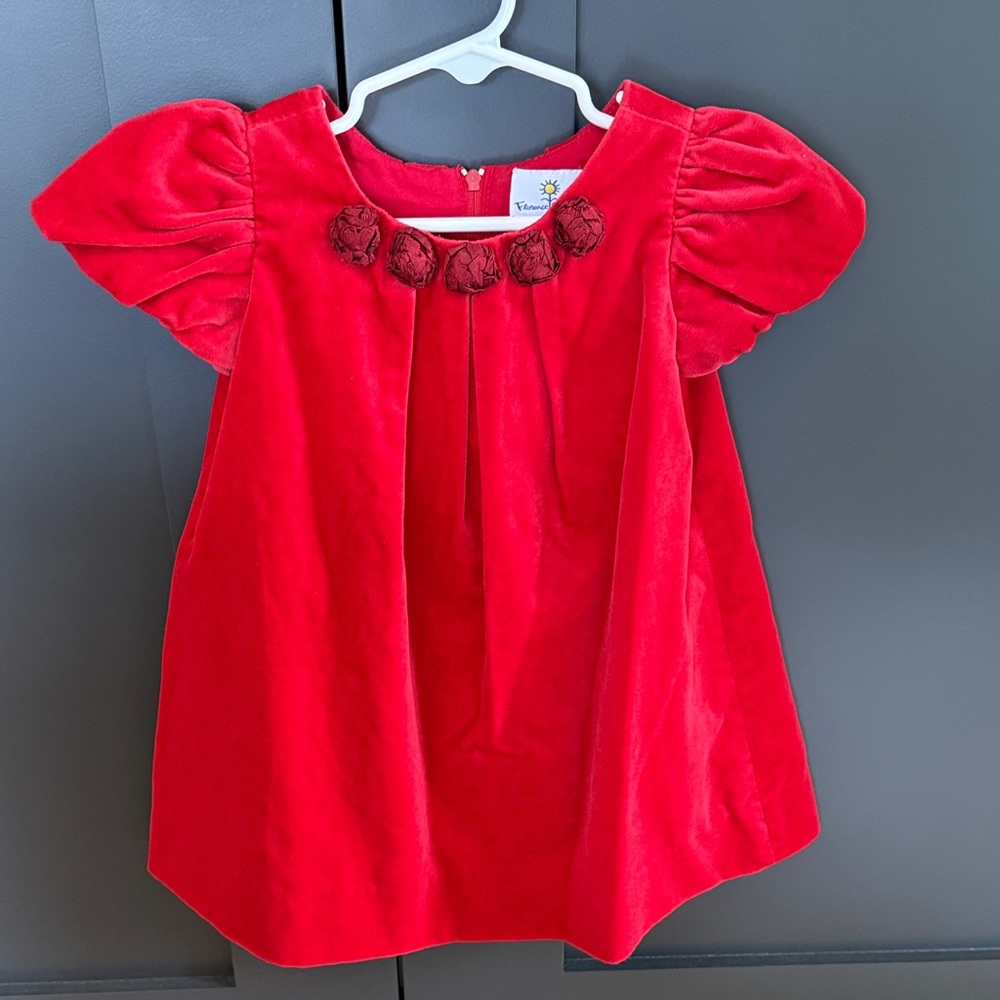 Florence Eiseman Red Velour Dress with Floral Detail